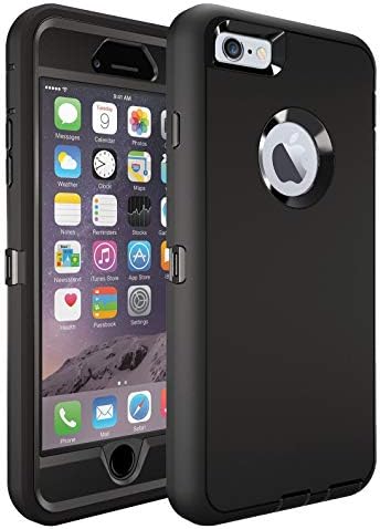 iPhone 6s Defender Case(Case Only) MAET iPhone 6 Heavy Duty Built-in Screen Protector Rugged Rubber Defender Case Compatible iPhone 6&iPhone 6s - Black