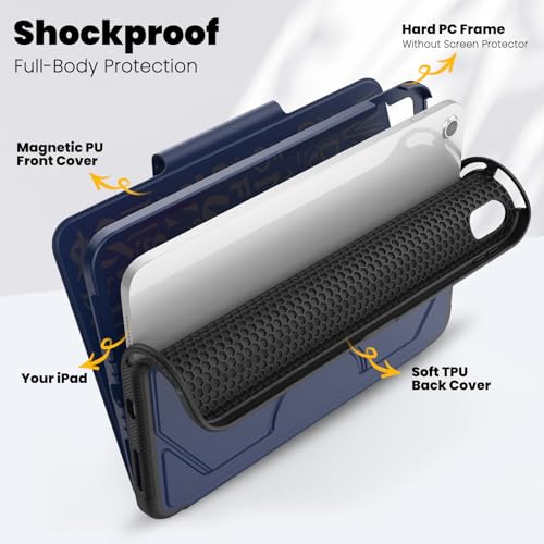 Image of ProElite Cover Case for Apple iPad (A16) 11th /10th Gen (2025 /2022) Case, Smart Magnetic Shockproof Protective Case with 5 Stable Stands with Pencil Holder for Apple iPad 11th /10th Gen, Dark Blue