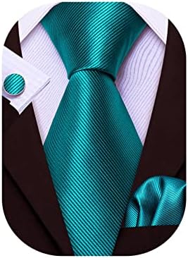 Barry.Wang Plain Men Ties for Wedding Business Handkerchief Cufflinks Necktie Set Solid Colors, Teal Solid, One size