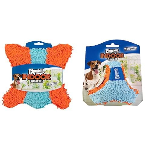 Indoor Fetch Dog Toy Bundle - Squirrel and 6.5 Inch Tumbler Interactive Toys, Orange and Blue