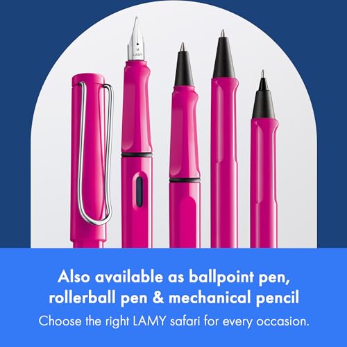 Image of LAMY safari pink - Fountain Pen with ergonomic grip & polished steel nib in size F - ideal for any Writing & Calligraphy - including LAMY T 10 blue cartridge - Right-Handed