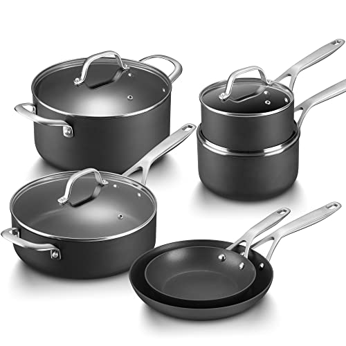 Fadware Töpfe und Pfannen-Set, antihaftbeschichtet, 10-teilig, harteloxiert, antihaftbeschichtet, PFOA-freie Pfannen zum Kochen, kratzfest, antihaftbeschichtet, Kochgeschirr-Sets Cover