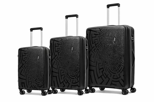 Image of Skybags Set of 3 (Cabin+ Medium+Large) Hard Suitcase (55+67+77 cm) | Luggage Trolley with 8 Spinner Wheels,Light Weight Trolley Bags with 5 Years International Warranty (Black) (Black)