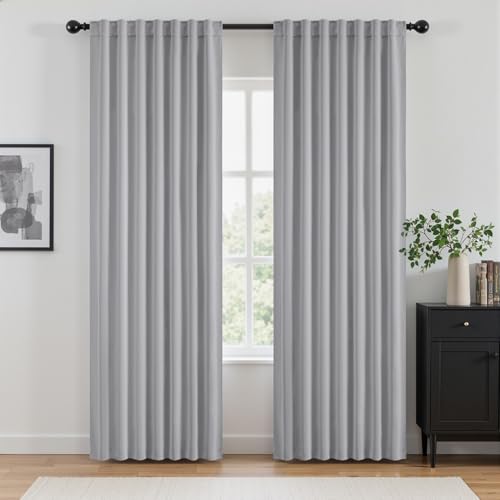 Image of ANRODUO Light Grey Back Tab Blackout Curtains 84 Inch Long 2 Panels