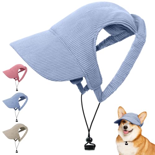 OFFCUP Gorra de Béisbol para Perros, Ajustable para Protección Solar Sombrero con Agujeros para Las Orejas, Transpirable Gorra con Visera para Gato Perros Grandes Medianos Pequeños (M, Azul)