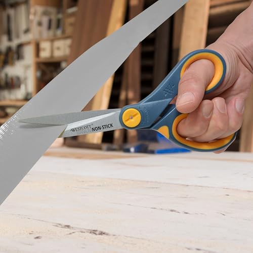 Tesoura antiaderente reta Westcott 16550, 20 cm, pacote com 2 unidades, cinza/amarelo