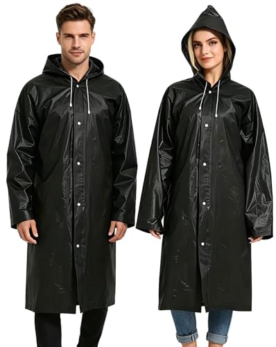 HOOMBOOM Rain Ponchos for Adults Reusable Raincoats Hooded for Women Men Survival Heavy Duty Military Impermeable 2 Packs Rain Coat