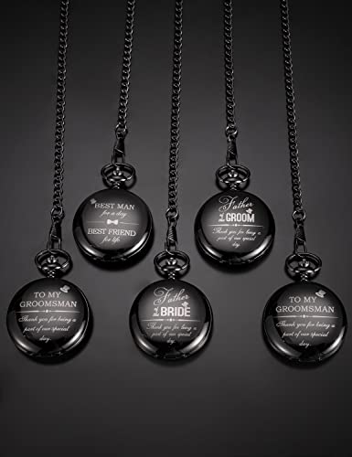 Manchda Groomsmen Gifts Set Pocket Watch For Men Bestman Gift Engraved Pocket Watches For Groomsman Gift Set Best Man Pocket Watch For Father Of Groom&Bride Pocket Watch Quartz Roman Numerals #TOP7