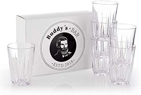 Buddy´s Bar - 6er Set, Hochwertige 200 ml Tritan Kunststoff Trinkbecher, BPA frei, Kristallglas-Optik, bruchfeste Mehrweg-Becher...