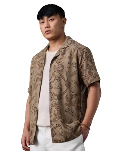 Chemise Looney Tunes beige à manches courtes pour les terrasses d'été