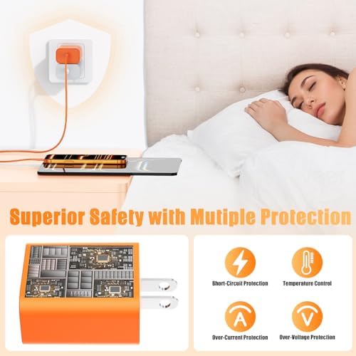 40W for iPhone 17 16 Pro Max Charger Fast Charging,2Pack USB C Fast Charger Block with Long 10FT+6FT C to Type C Cable for iPhone 17 Air/17E/17 16 15/16 15 Plus/17 16 15Pro/17 16 Pro Max(White+Orange) — view 2