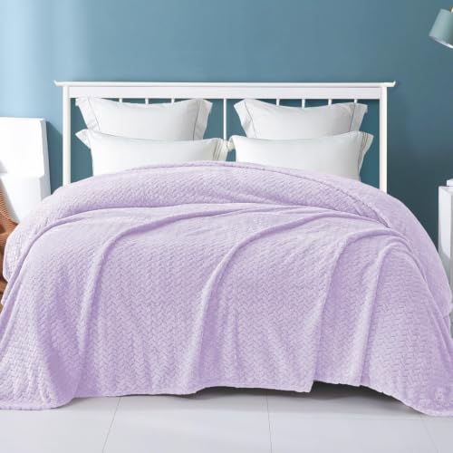 Image of Exclusivo Mezcla Soft Fleece Bed Blanket King Size, 90 inchx104 inch, Lilac Purple