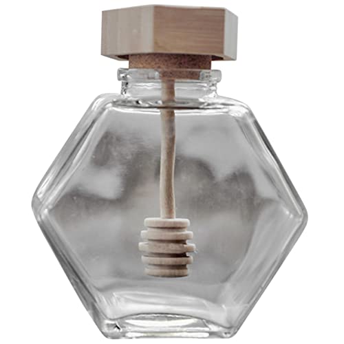 OUNONA Honey Pot Glass Container with Dipper and Lid Versatile Syrup Dispenser for Honey Jam and Syrups Transparent Food Grade Glass Design for Kitchen Use