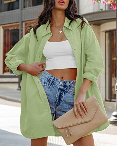 Image of FSHAOES Womens Oversized Button Down Shirts Casual Loose Long Sleeve Solid Lapel Long Blouses Tops with Pockets