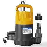 Acquaer Sump Pump Submersible Water Pump for Water Removal in Hot Tubs, Pools, Basements, and Garden Ponds, 1/2HP 2906GPH