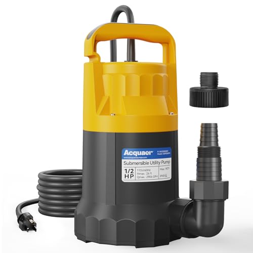 Acquaer Sump Pump Submersible Water Pump for Water Removal in Hot Tubs, Pools, Basements, and Garden Ponds, 1/2HP 2906GPH