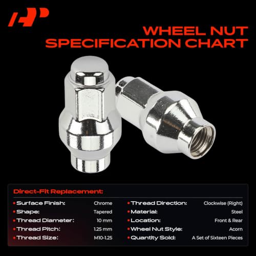 Image of A-Premium Front & Rear M10-1.25 Wheel Lug Nuts, Set of 16 | Compatible with All ATV UTV Models - Arctic Cat & Bombardier & Can-Am & Honda & Kawasaki & Polaris & Suzuki & Yamaha