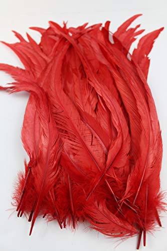 20Pcs 12"-14" And 14"-16" Rooster Coque Tail Feathers For Crafting, Decoration, Weddng, Millinery Supply, Fly Tying, Diy Feather Decoration (Red, 12-14 Inch) #TOP1