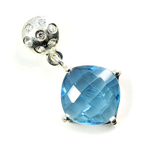 Pendentif topaze bleue naturelle argent 4 griffes anti-perte