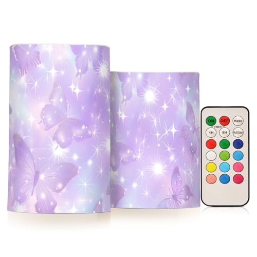 Mnsruu Flammenlose Kerzen Lila Schmetterlinge Glänzend Glitzer LED...