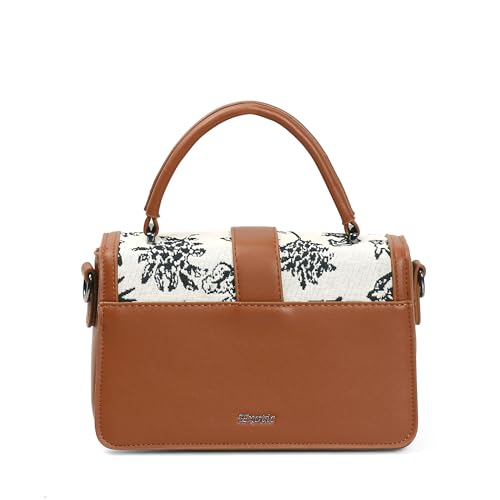 Image of EXOTIC Rosetta Structured Sling Bag for Women | Printed Panel Handbag with Top Handle & Detachable Crossbody Strap | Multi-Compartment Satchel Purse