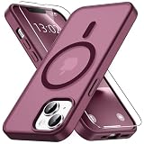 Vansdon Funda Magnética para iPhone 13 / iPhone 14 con 1 Piezas Cristal Templado, Compatible con Magsafe, Protección contra caídas de Grado Militar, Carcasa translúcida Mate Ultrafina-Burdeos