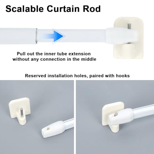 Image of HASTHIP 2Pcs Telescopic Curtain Rod, Adjustable 80-120cm Shower Curtain Rods Without Drilling with Self-Adhesive Brackets and 6 Hooks, No-Drill Wall Mount Expandable Rod for Kitchen, Entryway
