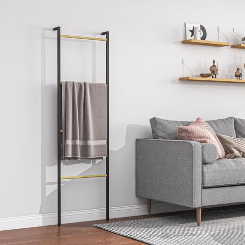 HOMCOM Toallero de 4 Niveles Toallero Escalera Apoyado en la Pared Toallero de Baño con 4 Barras de Bambú y Marco de Acero 49x5,5x167,5 cm Negro y Natural - imagen 5