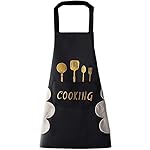 POPFIZZ Apron for Kitchen Cooking Waterproof Apron for Women Men with Pockets and Side Coral Velvet for Wiping Hands Towel Grill Cooking BBQ Kitchen Accessories items for Home.