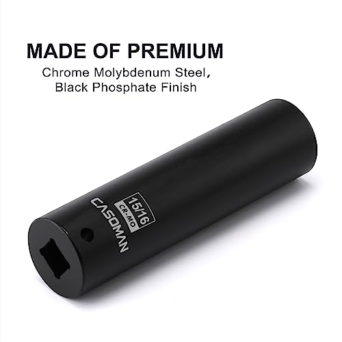Image of CASOMAN 2PCS 1 /2-Inch Drive Extra Deep Socket- 3 /4 inch & 15 /16 inch, CR-MO, SAE, 6-Point, Extra Long (Pack of 2)