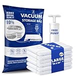 JEKUU Pack of 6 (Large) Space Saver Vacuum Storage Bags with Hand Pump & Airtight Valve, Vacuum Compression Bags for Clothes, Bedding, Travel, Suitcase Storage, Duvets (6, Large)