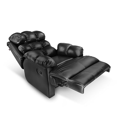 Image of Little NAP Single Amet Soft Leatherette Manual Recliner | Padded Seater Aram Sofa | Relaxing Chair for Home Office Movie Theater Room | Black