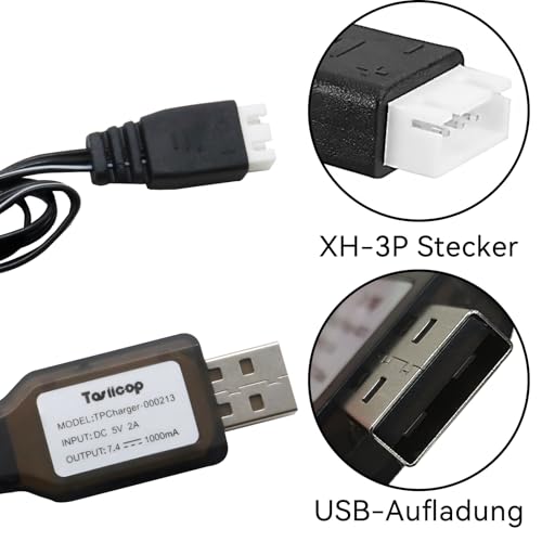Tosiicop 7.4V Lipo Battery Ladegerät - XH3P Stecker Ladekabel Universal Rechargeable Li-ion Akku Charger mit USB 1A Kabel für 2S Akku RC Auto Boat Airplane Monstertruck Quadcopter Airsoft 2 stück