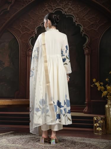 Image of Stylum Women's Floral Printed Rayon Flared Kurta Palazzo Dupatta Set