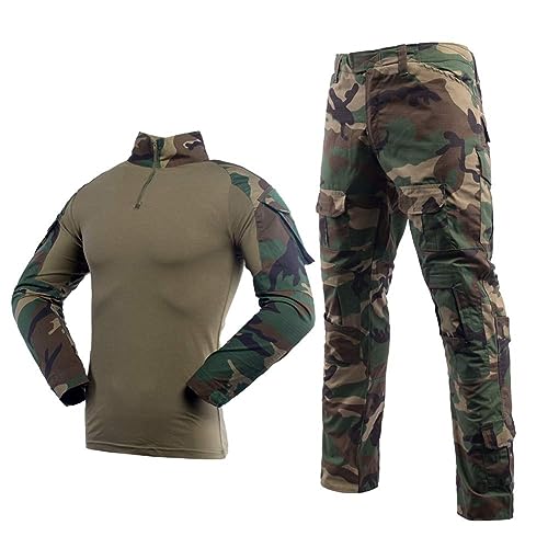Traje de camuflaje para hombre, camiseta de combate de paintball, pantalones tácticos, manga larga con cremallera 1/4, traje militar, camuflaje al aire libre, ropa de caza BDU.., Jungle Camo, M