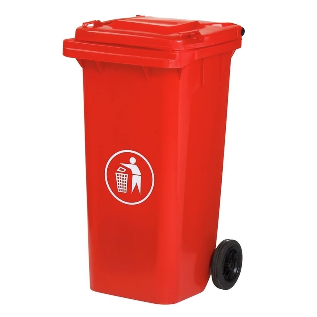 DUAS Outdoor Wheelie Bin Trash Can Large 100L & 120L EN840 Certified Rubbish Waste Dustbin with Lid, Rubber Wheels, and Steel Axle – Durable for Home Workplace and Commercial Use (Red, 100L) — image 1