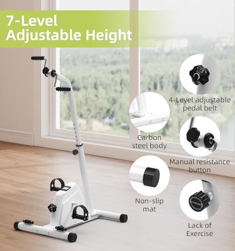 Image of HOMGIM 2-in-1 Pedal Exerciser for Arms & Legs - Adjustable Resistance Sit-Down Bike for Seniors, Stroke Recovery & Physical Therapy - Portable Under Desk Knee Peddler for Home Rehab（White）