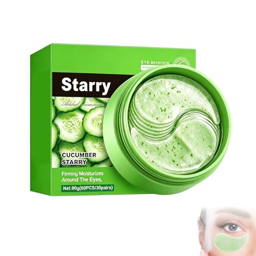 Parches Ojos para Bolsas y Ojeras, 60 Unidades de Mascarilla de Pepino Hidratante, Eye Patches Antiojeras y Antiarrugas, Contorno de Ojos Coreano para Hinchazón y Líneas de Expresión, 80g