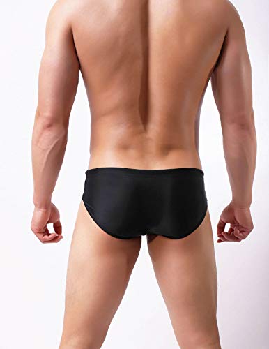 Classic Solid Color Nylon Low Waist Elastic Waistband Swim Trunk Briefs (Large / 30'', Black)4