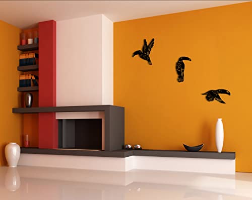 Senflame Metal Bird Wall Decor, Toucan Tropical Wall Art, For Outdoor, Porch, Home Wall Decor Set Of 3 Black #TOP3