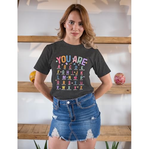 Teacher Shirts for Women Tops, Teacher T Shirts Alphabet Graphic Tees for Women Preschool Teacher Shirts4