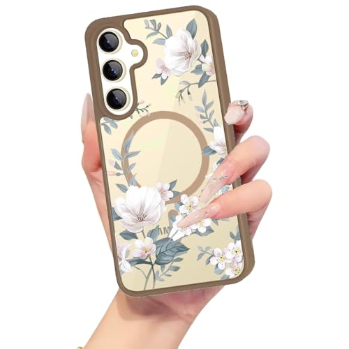 Image of VONZEE Compatible with Samsung Galaxy A16 5G Case Luxury Retro Flowers Floral Clear for Magnetic Wireless Charging Case Shockproof PC+TPU Cute Glossy Shiny Cover for Girls Women, Desert