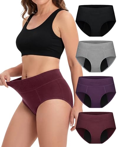 IGOLUMON Period Underwear for Women 4-Pack Leakproof Postpartum Panties Menstrual Underwear Bladder Control Incontinence Protective Briefs 4 Pack