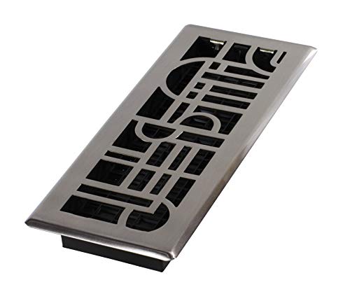 Decor Grates ADH412-NKL Art DECO Floor Register, Brushed Nickel, 4-Inch By 12-Inch