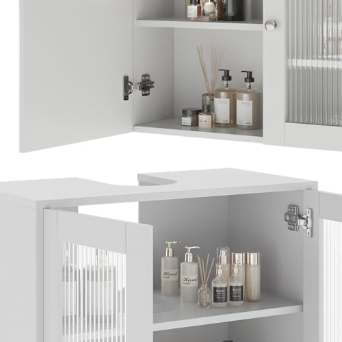 Set Di Mobili Da Bagno Vicco Bianco, Con Mobile A Specchio, 4 Pezzi - 5