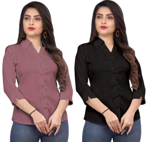 Combo Formal Woman for Shirt Lavendar and Black(Pack of 2)-picture-15