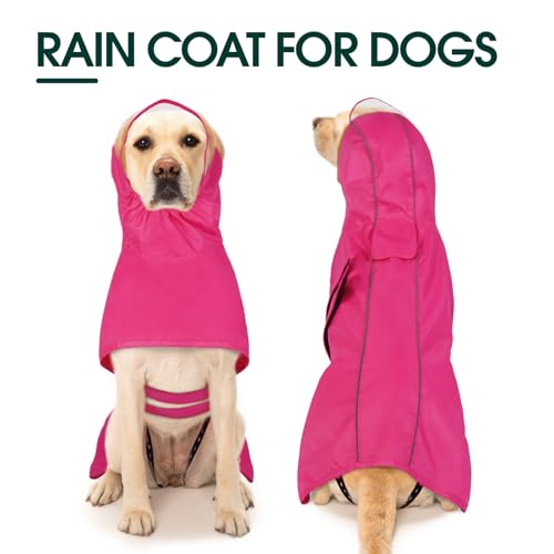 Kuoser Dog Raincoat, Waterproof Dog Jacket with Hood, Reflective Pet Rain Coat for Small Medium Large Dogs, Adjustable Lightweight Puppy Rain Gear for Outdoor Protection & Night Walks