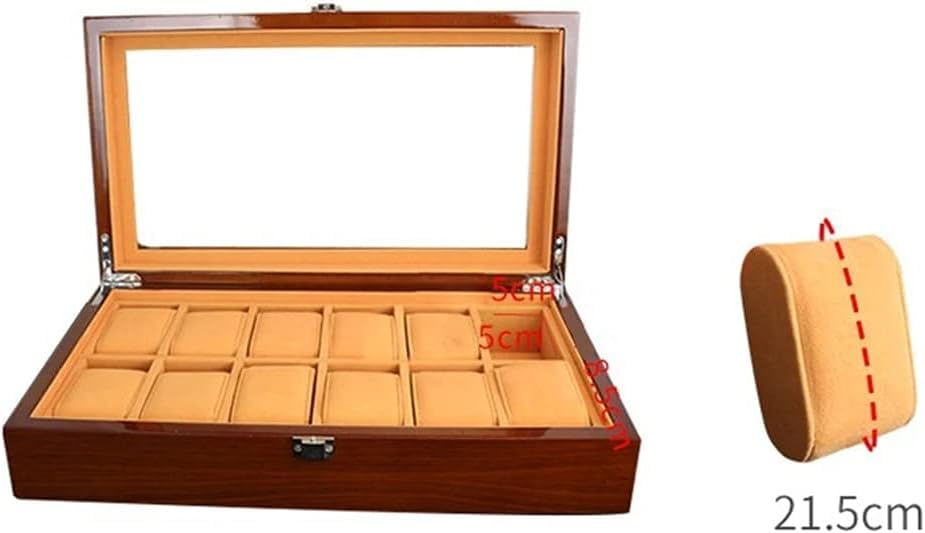 Uhrenbox aus Holz, Uhrenetui, Organizer, Display für Männer und Frauen, 12 Fächer, Holzbox mit großer transparenter Glasplatte