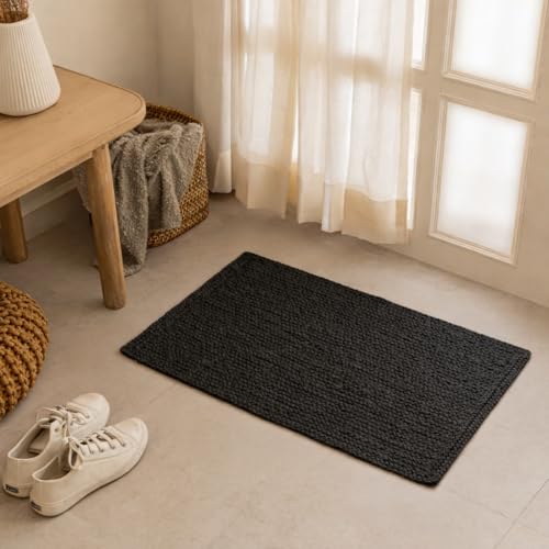 Tapete decorativo rectangular de yute negro artesanal miniatura 1