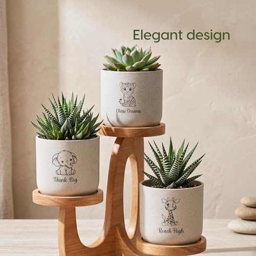 Image of Eha Earth-Friendly Printed Small Terrapod Planters for Home Decor | 3.5 Inch, Pack of 3 | Plant Gifts Made with Rice Husk Biocomposite | Flower Pot for Living Room| Sand Castle